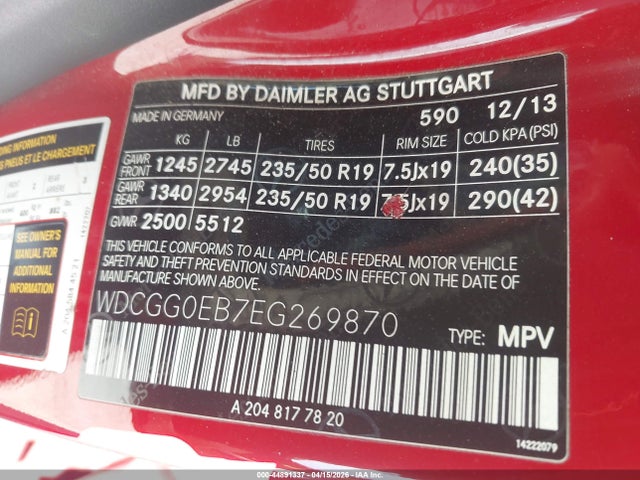 WDCGG0EB7EG269870 Mercedes-Benz Glk 250 Bluetec 4matic