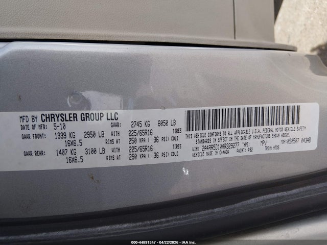 Продаж на аукціоні авто 2010 Chrysler Town & Country Touring, vin: 2A4RR5D10AR329277, номер лоту: 44891347