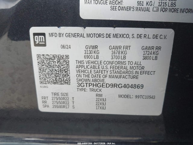 Продаж на аукціоні авто 2024 Gmc Sierra 1500 2wd  Short Box Denali, vin: 3GTPHGED9RG404869, номер лоту: 44891354