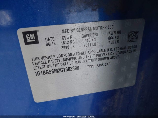 1G1BG5SM2G7302398 Chevrolet Cruze Premier Auto