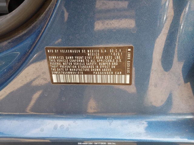 Aukcja sprzedaży 2021 Volkswagen Jetta 1.4t Sel, vin: 3VWE57BU6MM091016, numer aukcji: 44891384