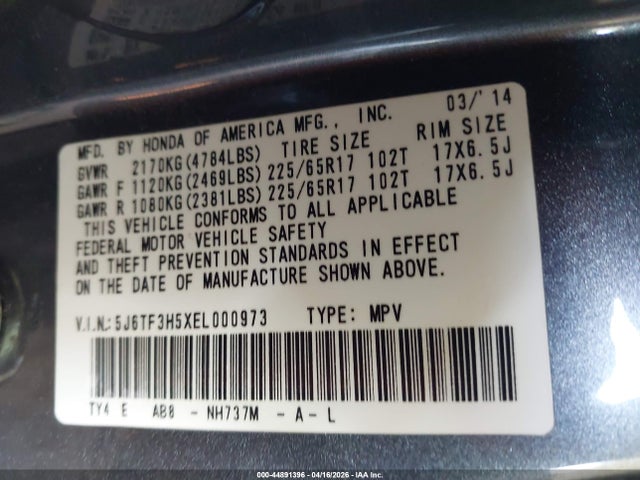 5J6TF3H5XEL000973 Honda Crosstour Ex-l