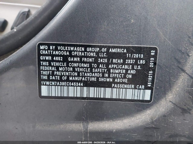 Продаж на аукціоні авто 2014 Volkswagen Passat 2.0l Tdi Sel Premium, vin: 1VWCN7A39EC045344, номер лоту: 44891398