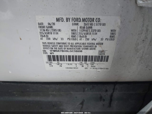 Ford Explorer 2020 1FMSK7BH9LGC58698 Image 9