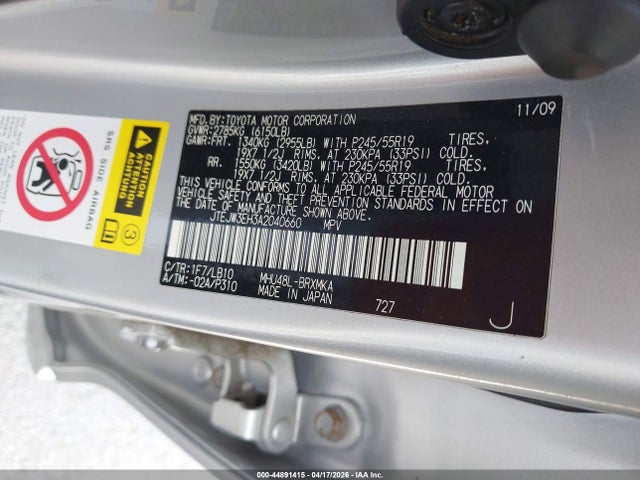 44891415 :رقم المزاد ، JTEJW3EH3A2040660 vin ، 2010 Toyota Highlander Hybrid Limited V6 مزاد بيع