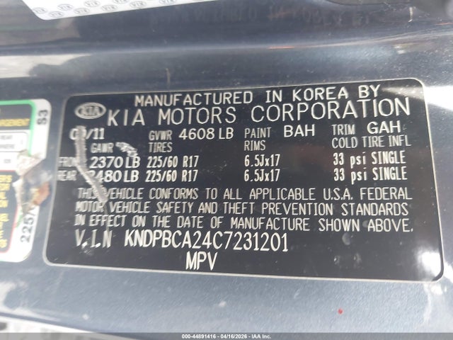 Aukcja sprzedaży 2012 Kia Sportage Lx, vin: KNDPBCA24C7231201, numer aukcji: 44891416