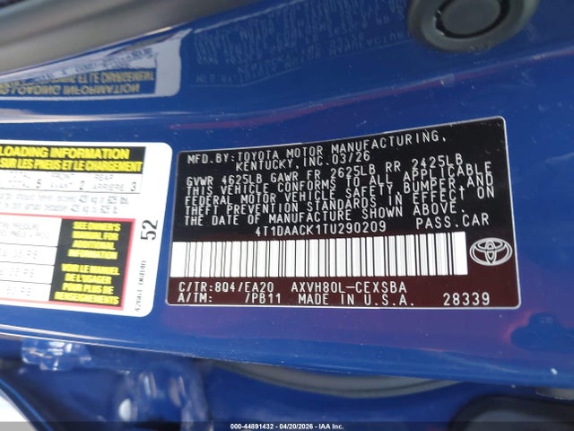 Продаж на аукціоні авто 2026 Toyota Camry Se, vin: 4T1DAACK1TU290209, номер лоту: 44891432