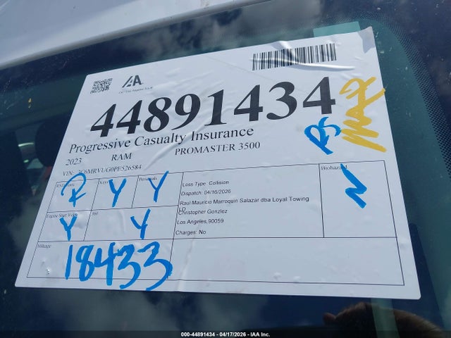 Aukcja sprzedaży 2023 Ram Promaster 3500 Window Van High Roof 159 Wb Ext, vin: 3C6MRVUG0PE526584, numer aukcji: 44891434
