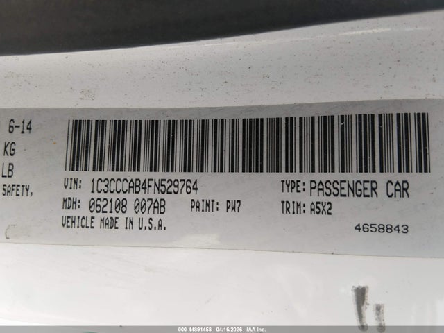 2015 Chrysler 200 Limited მანქანა იყიდება აუქციონზე, vin: 1C3CCCAB4FN529764, აუქციონის ნომერი: 44891458