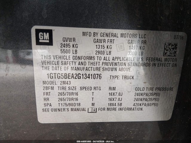 1GTG5BEA2G1341076 GMC Canyon