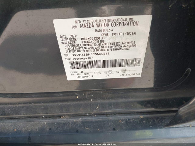 Продаж на аукціоні авто 2012 Mazda Mazda6 I Sport, vin: 1YVHZ8BH3C5M03675, номер лоту: 44891474