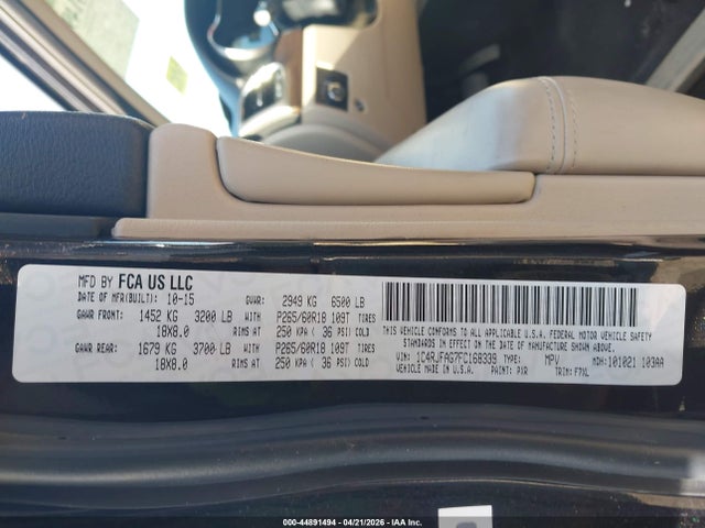 2015 Jeep Grand Cherokee Laredo მანქანა იყიდება აუქციონზე, vin: 1C4RJFAG7FC168339, აუქციონის ნომერი: 44891494