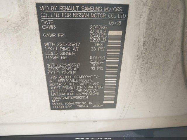 2018 Nissan Rogue Sv მანქანა იყიდება აუქციონზე, vin: KNMAT2MT5JP592354, აუქციონის ნომერი: 44891504