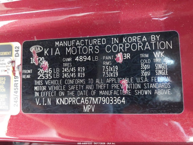 KNDPRCA67M7903364 KIA Sportage Sx Turbo