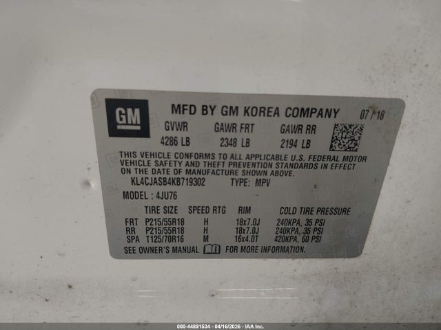 2019 Buick Encore Fwd Preferred მანქანა იყიდება აუქციონზე, vin: KL4CJASB4KB719302, აუქციონის ნომერი: 44891534