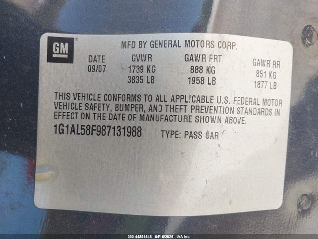 2008 CHEVROLET COBALT 1G1AL58F987131988 Photo 8