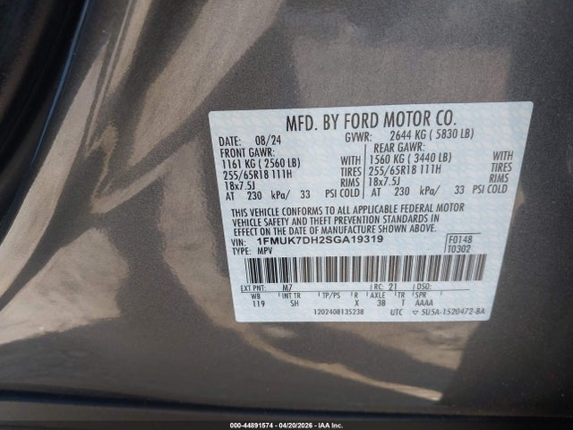 Aukcja sprzedaży 2025 Ford Explorer Active, vin: 1FMUK7DH2SGA19319, numer aukcji: 44891574