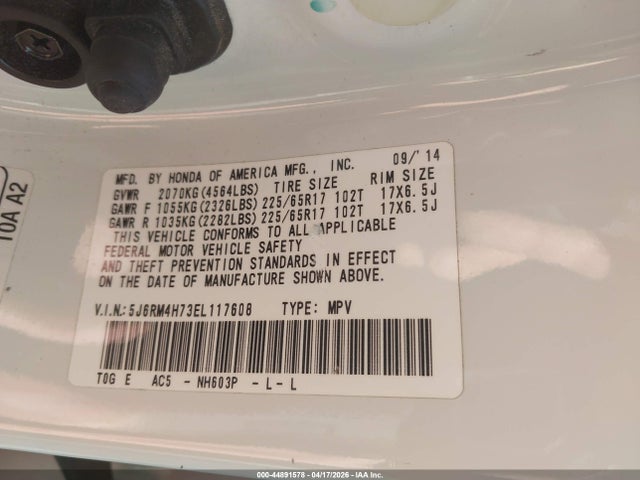 5J6RM4H73EL117608 Honda Cr-v Ex-l