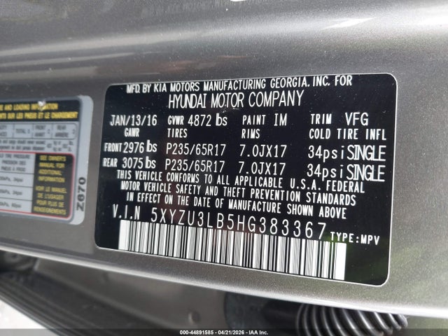 5XYZU3LB5HG383367 Hyundai Santa Fe Sport 2.4l