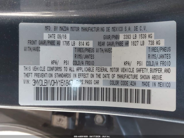 3MYDLBYV0HY151847 Toyota YARIS IA