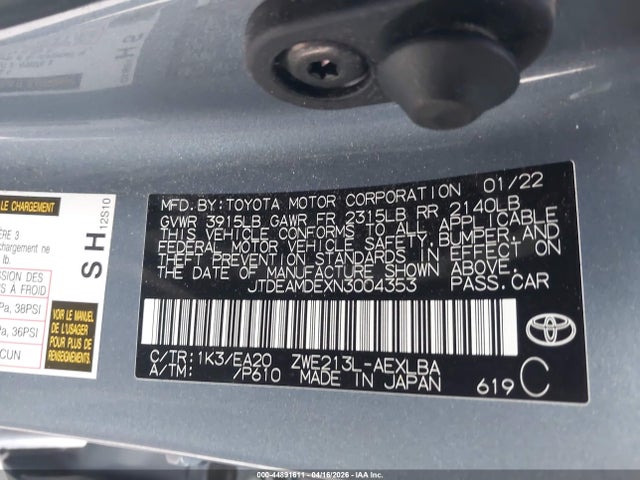 JTDEAMDEXN3004353 Toyota Corolla Hybrid Le