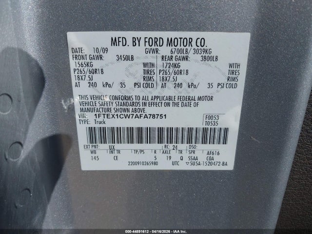 Aukcja sprzedaży 2010 Ford F-150 Stx/xl, vin: 1FTEX1CW7AFA78751, numer aukcji: 44891612