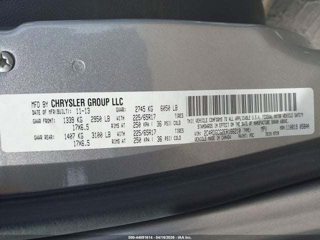 2014 Dodge Grand Caravan Sxt მანქანა იყიდება აუქციონზე, vin: 2C4RDGCG2ER166210, აუქციონის ნომერი: 44891614
