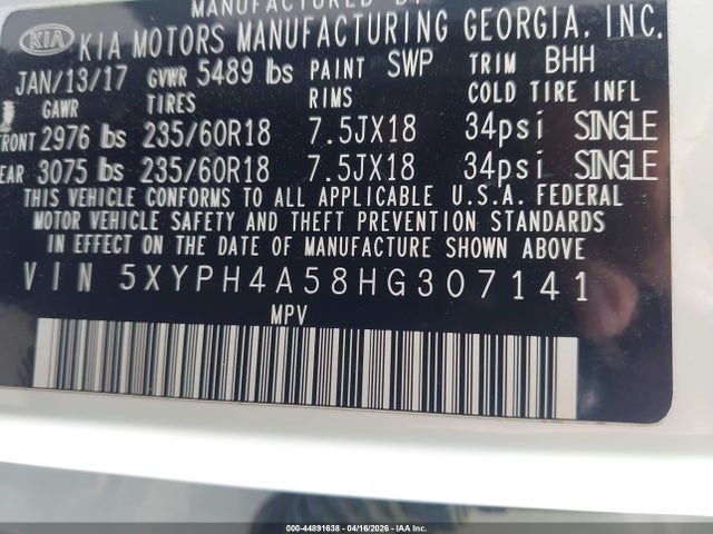 2017 KIA SORENTO 5XYPH4A58HG307141 Photo 8