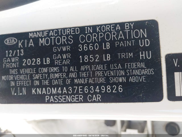 Aukcja sprzedaży 2014 Kia Rio Lx, vin: KNADM4A37E6349826, numer aukcji: 44891645