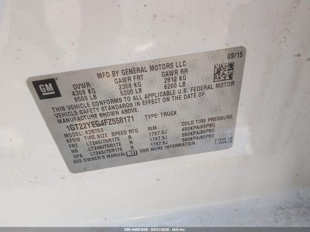 Aukcja sprzedaży 2015 Gmc Sierra 2500hd Sle, vin: 1GT22YEG4FZ558171, numer aukcji: 44891649