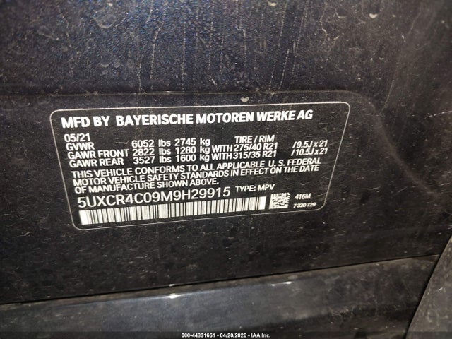 2021 Bmw X5 Sdrive40i მანქანა იყიდება აუქციონზე, vin: 5UXCR4C09M9H29915, აუქციონის ნომერი: 44891661