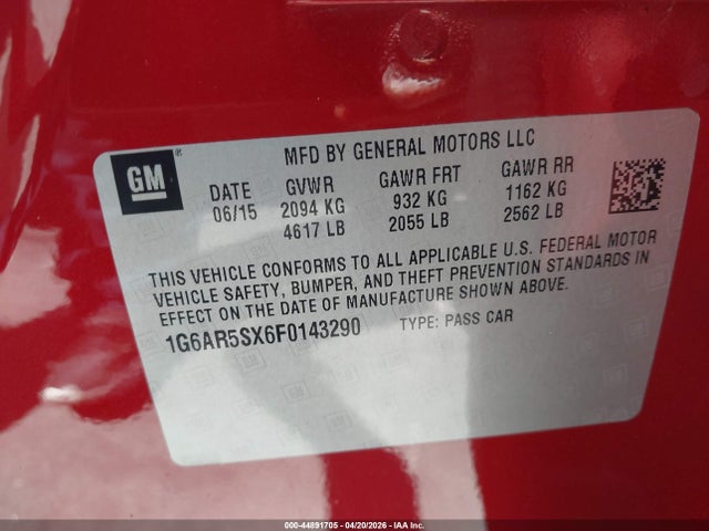 Aukcja sprzedaży 2015 Cadillac Cts Luxury, vin: 1G6AR5SX6F0143290, numer aukcji: 44891705