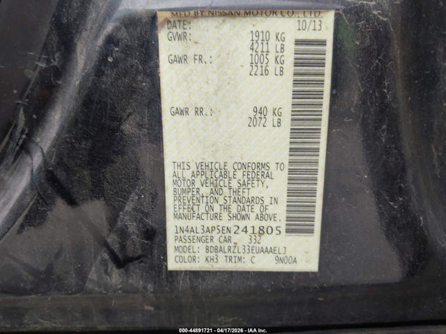 2014 Nissan Altima 2.5 S მანქანა იყიდება აუქციონზე, vin: 1N4AL3AP5EN241805, აუქციონის ნომერი: 44891721