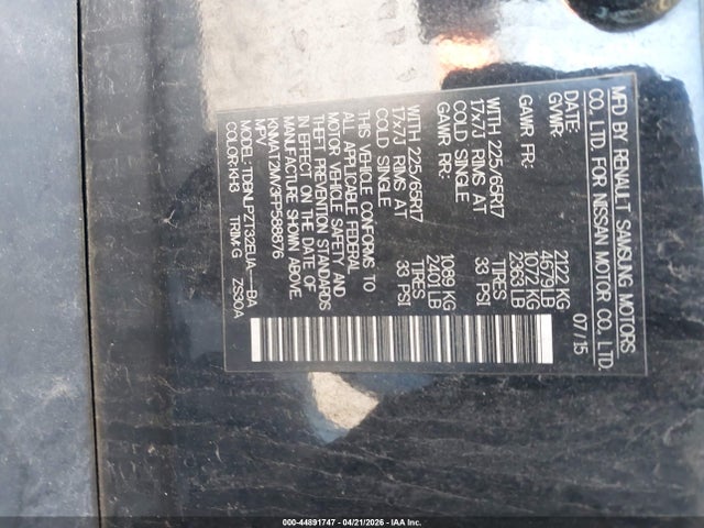 2015 Nissan Rogue S მანქანა იყიდება აუქციონზე, vin: KNMAT2MV3FP588876, აუქციონის ნომერი: 44891747
