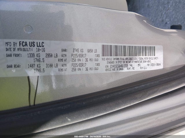 44891756 :رقم المزاد ، 2C4RDGCG6HR612329 vin ، 2017 Dodge Grand Caravan Sxt مزاد بيع