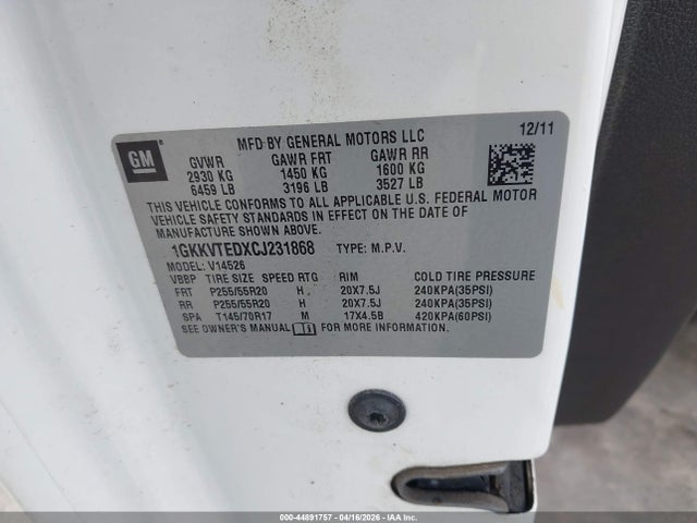 Продажа на аукционе авто 2012 Gmc Acadia Denali, vin: 1GKKVTEDXCJ231868, номер лота: 44891757
