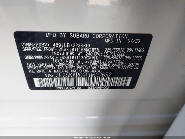 Aukcja sprzedaży 2020 Subaru Forester Sport, vin: JF2SKARC9LH602652, numer aukcji: 44891761