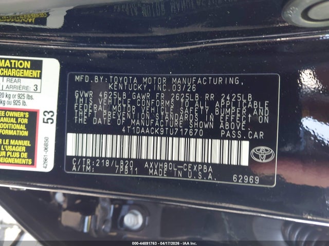 4T1DAACK9TU717670 Toyota CAMRY XSE
