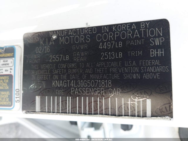 Продаж на аукціоні авто 2016 Kia Optima Lx, vin: KNAGT4L31G5071818, номер лоту: 44891784