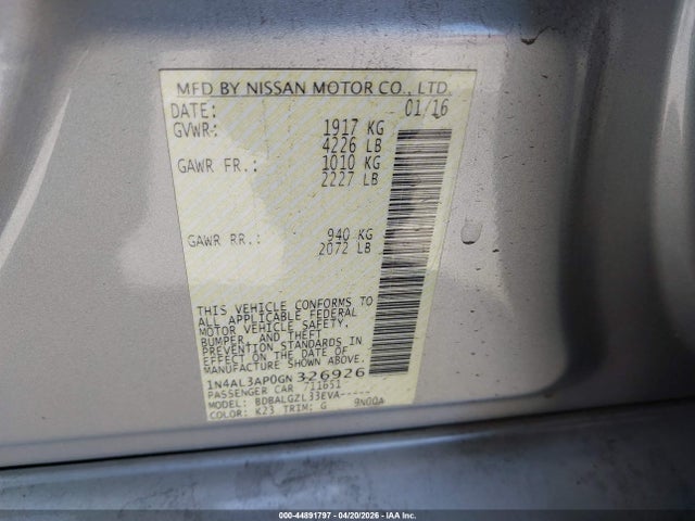1N4AL3AP0GN326926 Nissan Altima 2.5/2.5 S/2.5 Sl/2.5 Sr/2.5 Sv