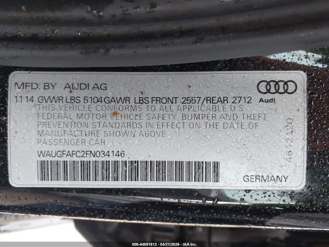 Aukcja sprzedaży 2015 Audi A6 2.0t Premium, vin: WAUGFAFC2FN034146, numer aukcji: 44891812