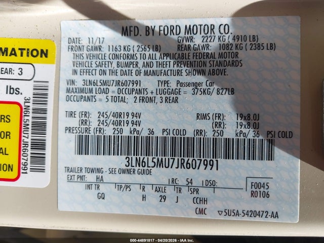 3LN6L5MU7JR607991 Lincoln Mkz Hybrid Reserve