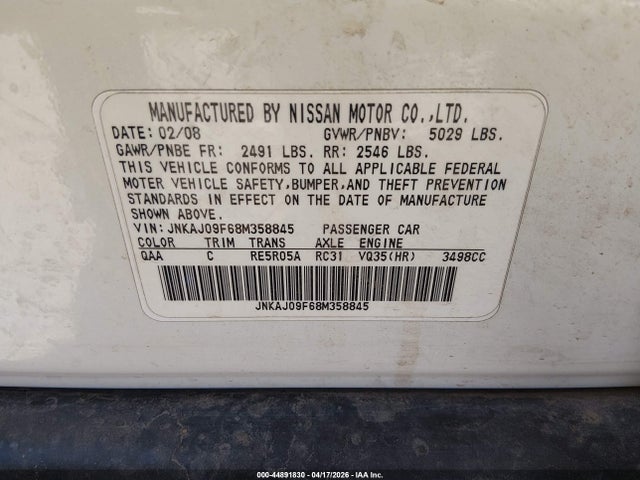 Aukcja sprzedaży 2008 Infiniti Ex35 Journey, vin: JNKAJ09F68M358845, numer aukcji: 44891830
