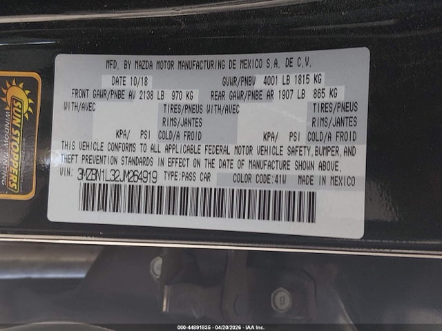 Mazda Mazda3 Touring 2018 3MZBN1L32JM264919 Image 9