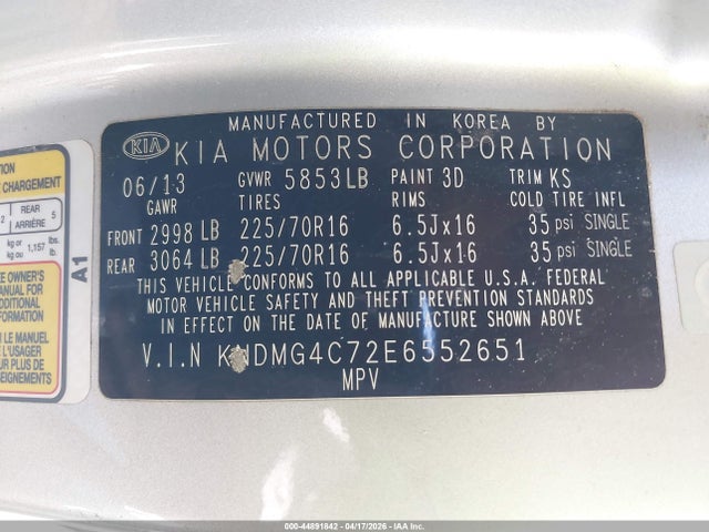KIA SEDONA LX 2014 KNDMG4C72E6552651 Image 9