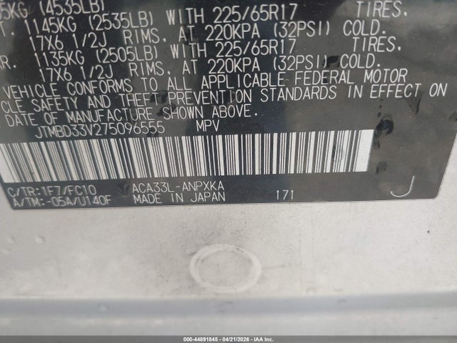 Aukcja sprzedaży 2007 Toyota Rav4, vin: JTMBD33V275096555, numer aukcji: 44891845