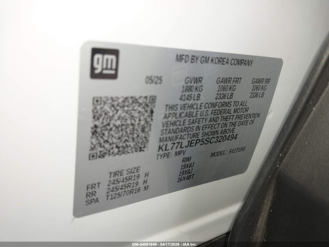 Продаж на аукціоні авто 2025 Chevrolet Trax Fwd 2rs, vin: KL77LJEP5SC320494, номер лоту: 44891846