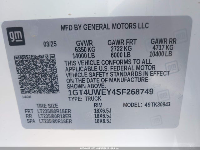 1GT4UWEY4SF268749 GMC Sierra 3500hd 4wd Long Bed Denali