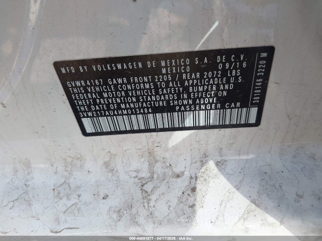 Aukcja sprzedaży 2017 Volkswagen Golf, vin: 3VW217AU4HM013484, numer aukcji: 44891877