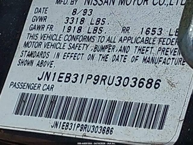 44891884 :رقم المزاد ، JN1EB31P9RU303686 vin ، 1994 Nissan Sentra E/xe/gxe/le مزاد بيع